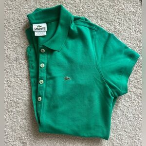 Lacoste Emerald Green Women’s Cut Polo Shirt Preppy Chic Sleek Classy Casual